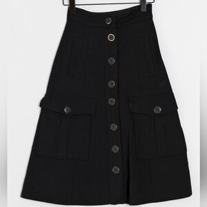 DKNY black midi-maxi stylish front buttons down skirts with big 4 sides pockets.